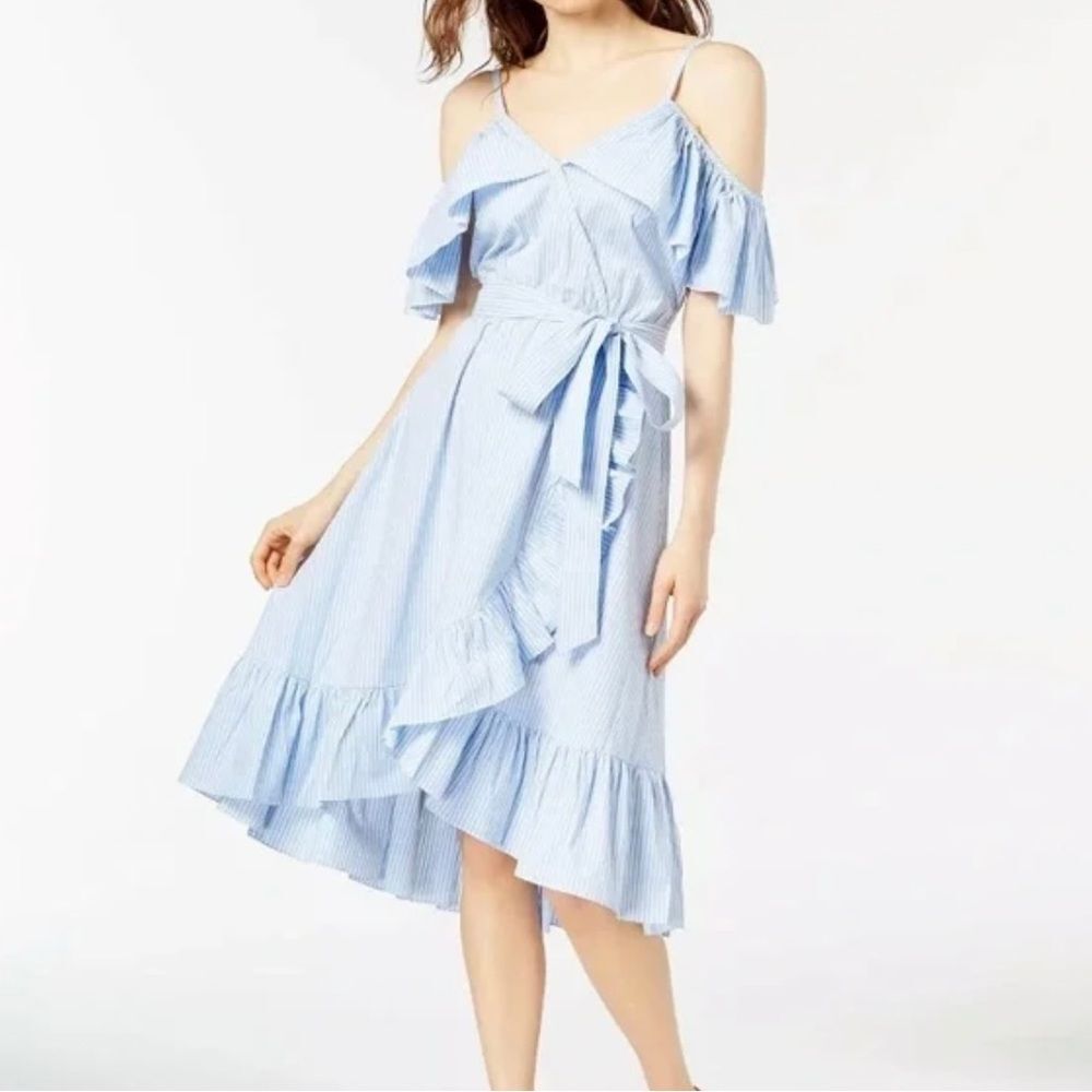 Jill Stuart Striped Ruffled Cold Shoulder Dress